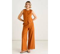 Gini London Rust Contrast Embroidery Stitch Detail Trouser In Orange Orange