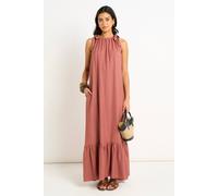 Gini London Rust Tie Shoulder Trapeze Maxi Dress In Burnt Orange Burnt Orange