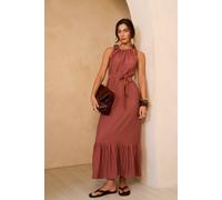 Gini London Rust Tie Shoulder Trapeze Maxi Dress In Orange Orange