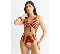 Gini London Rust & White Stripe Textured Tie Front Swimsuit In Light Red Light Red