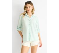 Gini London Sage Green Cotton Stripe Roll Up Sleeves Shirt In Light Green Light Green L/XL