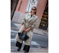 Gini London Sage Green Double Breast Longline Belted Trench Coat Green