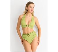 Gini London Sage Green Textured Halter Bikini Top With Ring Detail In Light Green Light Green 12