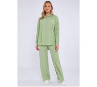 Gini London Sage Green Textured Oversized Long Sleeves Shirt In Light Green Light Green S/M
