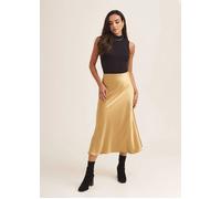 Gini London Sandy Gold Satin Bias Cut Midi Skirt Gold 14