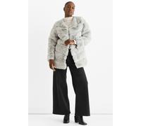 Gini London Silver Diagonal Cut Faux Fur Long Sleeve Jacket Silver S/M