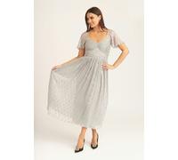 Gini London Silver Jacquard Metallic Angel Sleeves Midi Dress - UK 12 / US 8 / EU 40