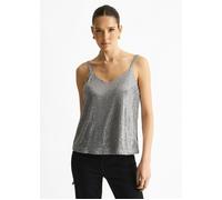 Gini London Silver Sequin V Neck Cami Top - Silver - S-M (UK 8-10/US 4-6/EU 36-38)