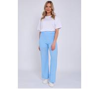 Gini London Sky Blue Textured Elasticated Waist Flared Trousers Blue S/M