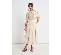 Gini London Stone Cotton Pleated Full Midi Skirt Stone 10