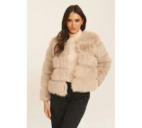 Gini London Stone Soft Touch Faux Fur Jacket - Stone - L-XL (UK 14-16/US 10-12/EU 42-44)