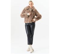 Gini London Stone Zip Front Faux Fur Short Jacket Stone L/XL