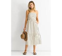 Gini London Stripe Cotton Bardot Smock Midi Dress In White White 10