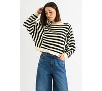 Gini London White Contrast Stripe Loose Fit Knit Jumper White S/M