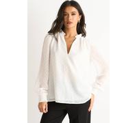 Gini London White Dobby Chiffon Frill Neck Blouse White 16
