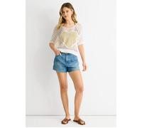 Gini London White Fish Net Heart Pattern Crochet Top White L/XL