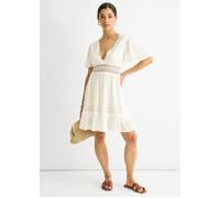 Gini London White Lace Trim Viscose Mini Skater Dress White 14