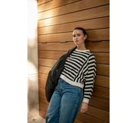 Gini London White Recycle Contrast Stripe Loose Fit Knit Jumper - M-L (UK 12-14/US 8-10/EU 40-42)