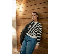Gini London White Recycle Contrast Stripe Loose Fit Knit Jumper - S-M (UK 8-10/US 4-6/EU 36-38)