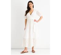 Gini London White Wrap Broderie Cotton Belted Midi Dress White 10