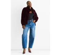 Gini London Women's Angora Red Funnel Neck Button Up Faux Fur Jacket in Burgundy | Size: Medium/Large Gini London Burgundy M/L