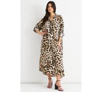 Gini London Women's Animal Printed Button Through Midaxi Shirt Dress in Brown | Size: S/M Gini London Brown S/M