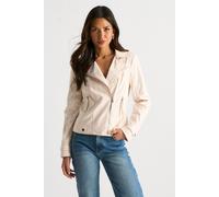 Gini London Women's Beige Corduroy Biker Zip Up Jacket | Size: 10 Gini London Beige 10