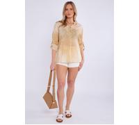 Gini London Women's Beige Denim Look Roll Up Sleeves Oversized Top | Size: S/M Gini London Beige S/M