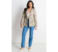 Gini London Women's Beige Floral Jacquard Tailored Jacket | Size: Medium/Large Gini London Multicolor M/L