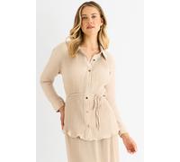 Gini London Women's Beige Plisse Button Through Shirt | Size: 8 Gini London Beige 8