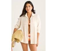 Gini London Women's Beige Textured Oversized Long Sleeves Shirt | Size: Large/XL