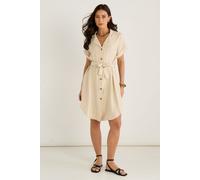 Gini London Women's Beige Utility Belted Oversized Viscose Shirt Dress | Size: S/M Gini London Beige S/M