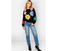 Gini London Women's Black 3D Flower Crochet Knitted Jumper | Size: Medium/Large Gini London Black M/L