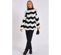 Gini London Women's Black & Cream Wave Knit Oversized Jumper | Size: S/M Gini London Multicolor S/M
