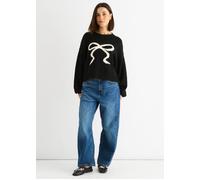 Gini London Women's Black Embossed Contrast Bow Short Knit Jumper | Size: Medium/Large Gini London Black M/L