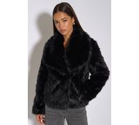 Gini London Women's Black Lapel Faux Fur Jacket | Size: Large/XL