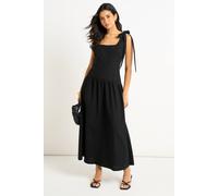 Gini London Women's Black Linen Mix Drop Waist Midi Dress | Size: 14 Gini London Black 14