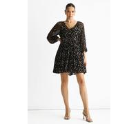 Gini London Women's Black Multicolored Spot Viscose Clipped Jacquard Mini Tiered Dress | Size: 10 Gini London Black 10