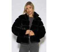 Gini London Women's Black Panelled Funnel Neck Faux Fur Jacket | Size: Medium/Large