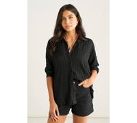 Gini London Women's Black Textured Oversized Long Sleeves Shirt | Size: Medium/Large