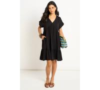 Gini London Women's Black V Neck Tiered Mini Smock Dress | Size: Medium/Large Gini London Black M/L