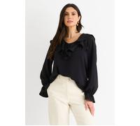 Gini London Women's Black Wide Frill Loose Fit Blouse | Size: Medium/Large