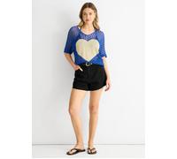 Gini London Women's Blue Fish Net Heart Pattern Crochet Top | Size: S/M Gini London Blue S/M