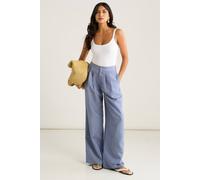 Gini London Women's Blue Wide Leg Pleat Front Formal Trousers in Mid Blue | Size: 12
