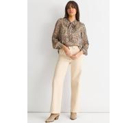 Gini London Women's Brown Animal Print Long SLeeves Tie Neck Blouse in Light Brown | Size: 10