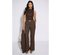 Gini London Women's Brown Wide Leg Belted Tailoring Trouser | Size: 16