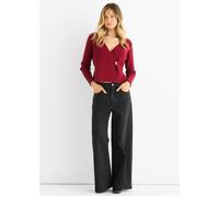 Gini London Women's Burgundy Button Wrap Compact Knit Cardigan | Size: S/M Gini London Burgundy S/M