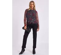 Gini London Women's Burgundy Mesh Printed Ruched Front Top | Size: Medium/Large Gini London Burgundy M/L