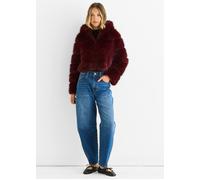 Gini London Women's Burgundy Panel Faux Fur Zip Front Jacket | Size: Medium/Large