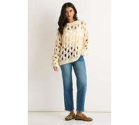 Gini London Women's Butter Cream Hollow Chunky Knit Jumper | Size: Large/XL